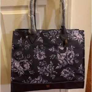 Victoria Secret Canvas floral tote Navy Blue and lavender snap button